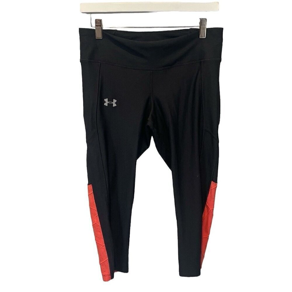 Under Armour Heat Gear Compression Capri Leggings Women Size Lg Black Coral